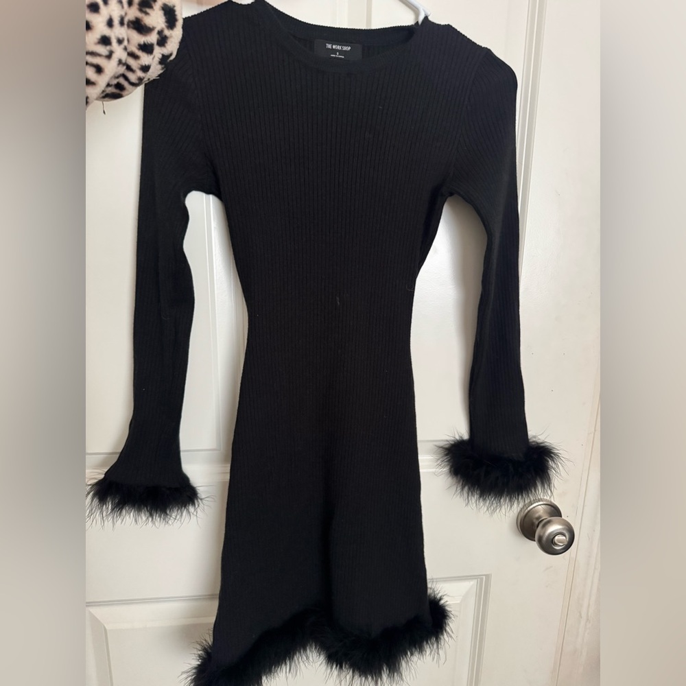 Black Dress with Faux Fur Cuffs